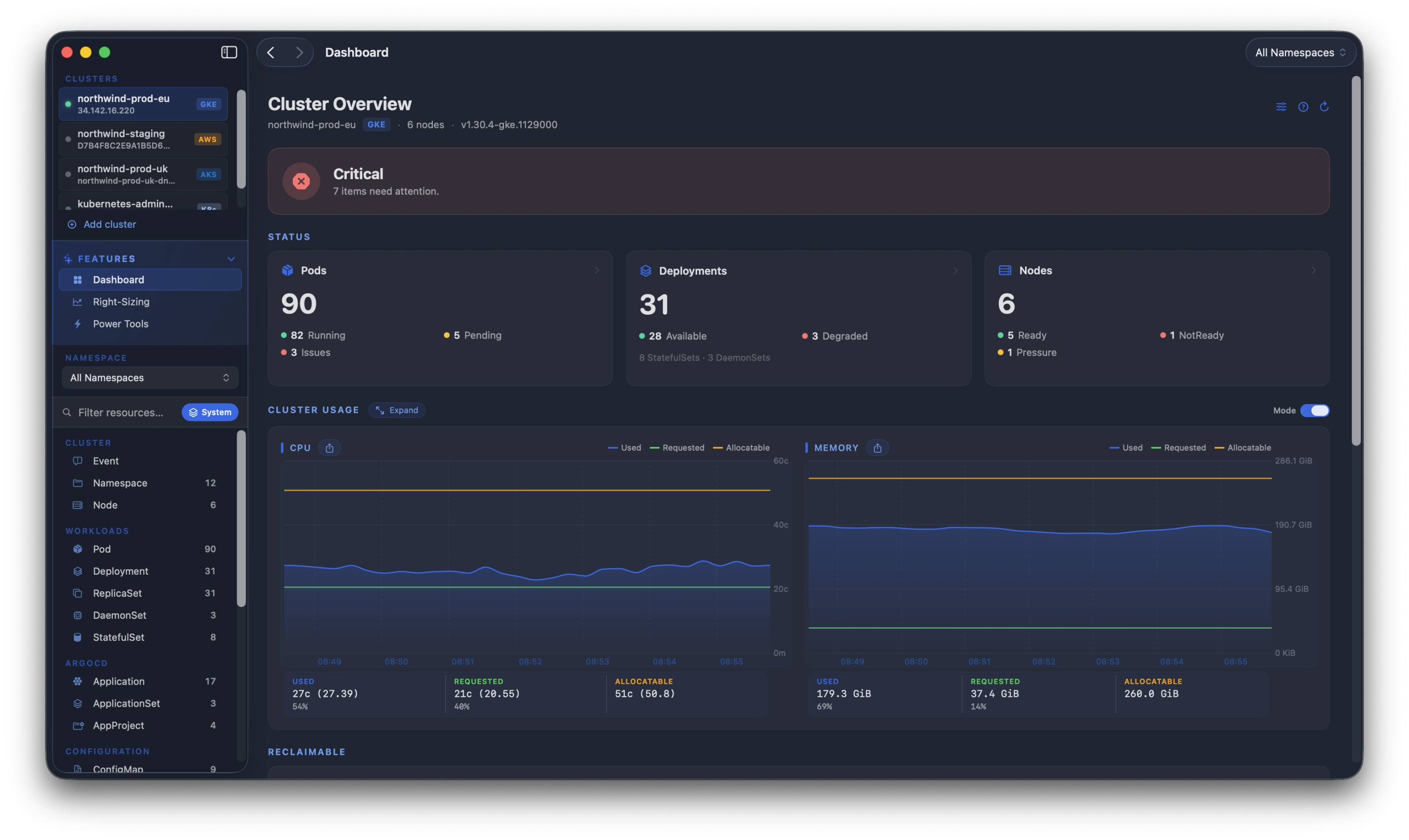 Kubius native feel - dark, light or system appearance with relative ages and exact local times on hover.